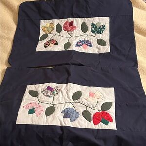 Homemade Patchwork Quilted Floral Appliqué Pillow Covers 25.5”x18.5”